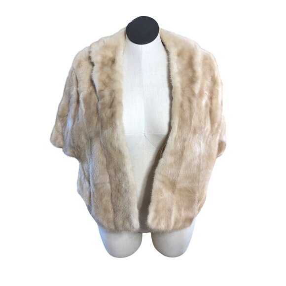 Vintage Mink Stole Cape Autumn Haze Beige Blonde Wrap Old Hollywood Shawl Evenin - Picture 5 of 15